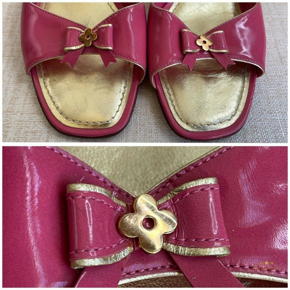 Authentic Louis Vuitton Mules Pink Patent Leather Flower Open Toe Sandals 7.5 - Picture 3 of 13